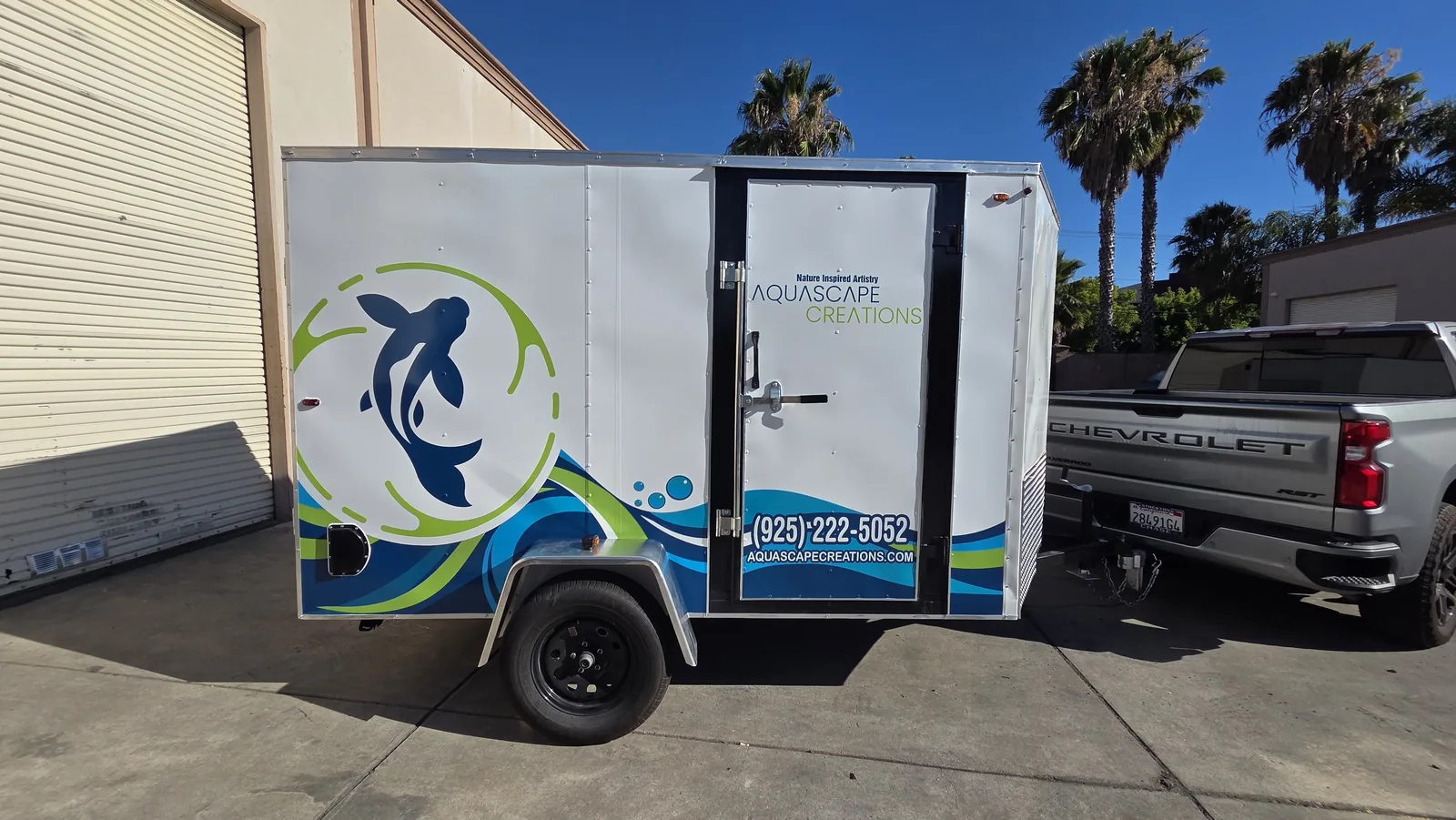 Aquascape Creations trailer, printed graphics on both sides