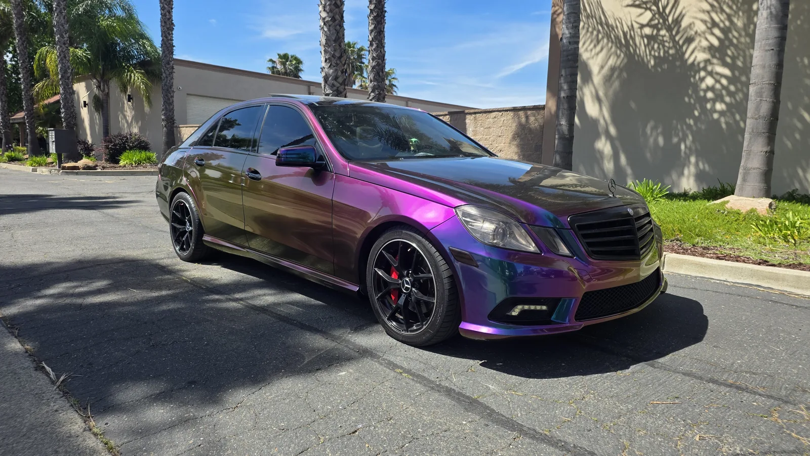Mercedes E-Class in a color shift wrap
