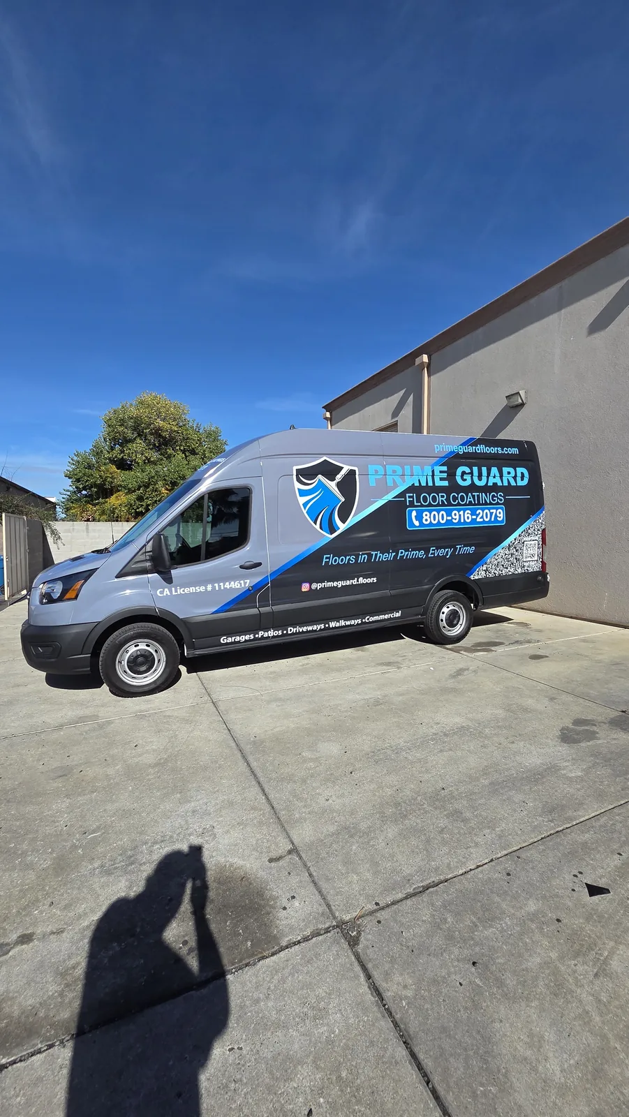 Prime Guard Floor Coatings van, partial wrap over factory silver